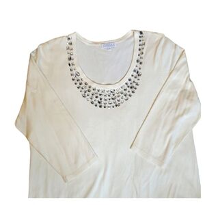 Bejeweled Neckline Sweater 3/4 Sleeves